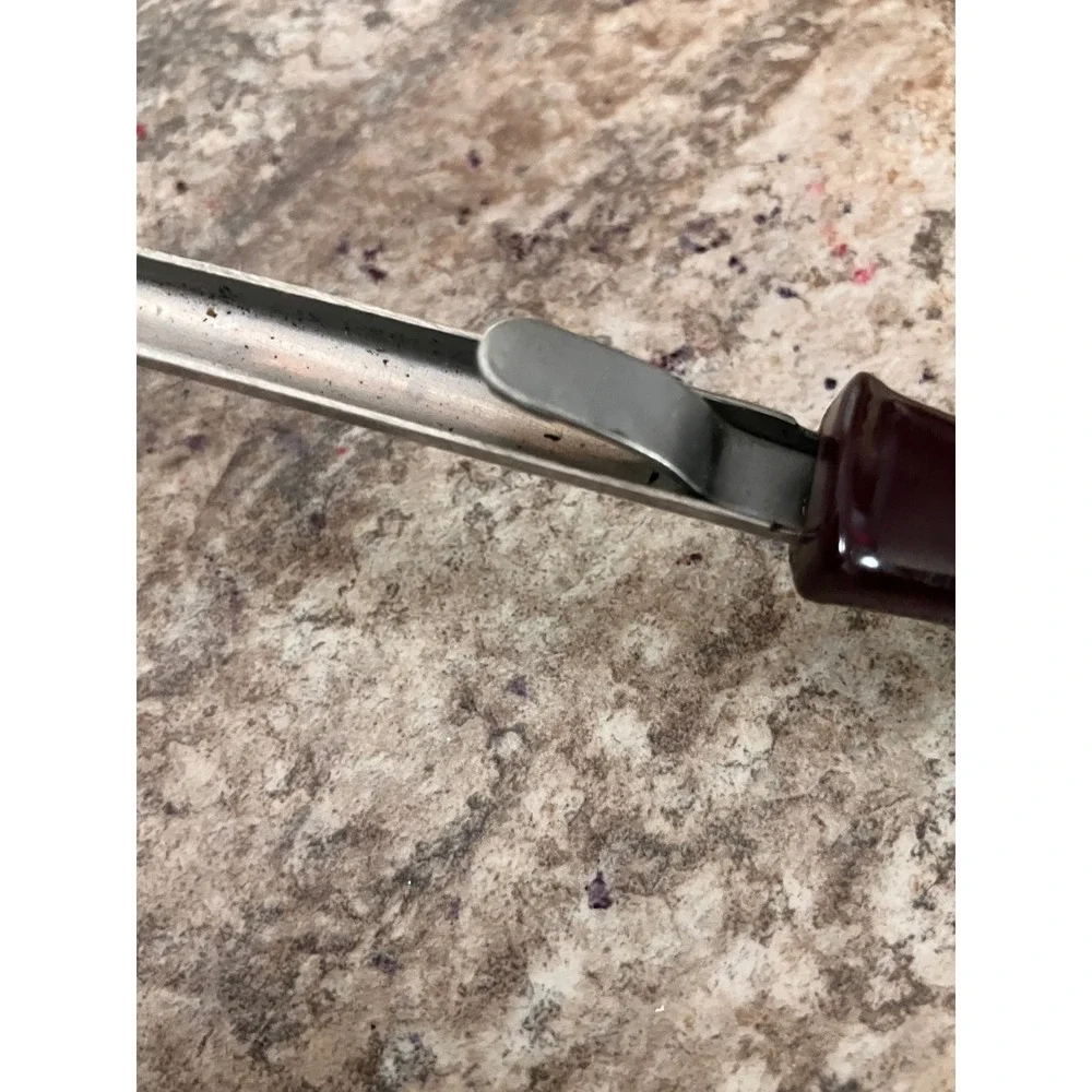 Stainless Steel Slotted Spoon with Pot Rest Clip Brown Handle 10.5 Inch